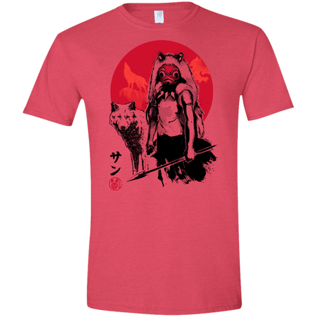 T-Shirts Heather Red / S Wolf Girl sumi-e Men's Semi-Fitted Softstyle