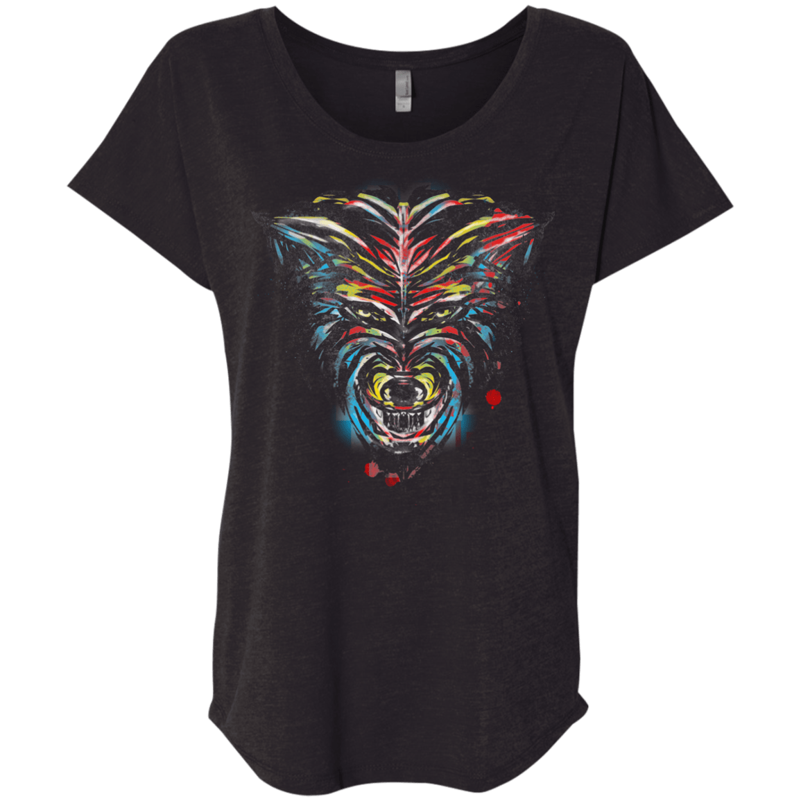 Wolf Stencil Triblend Dolman Sleeve