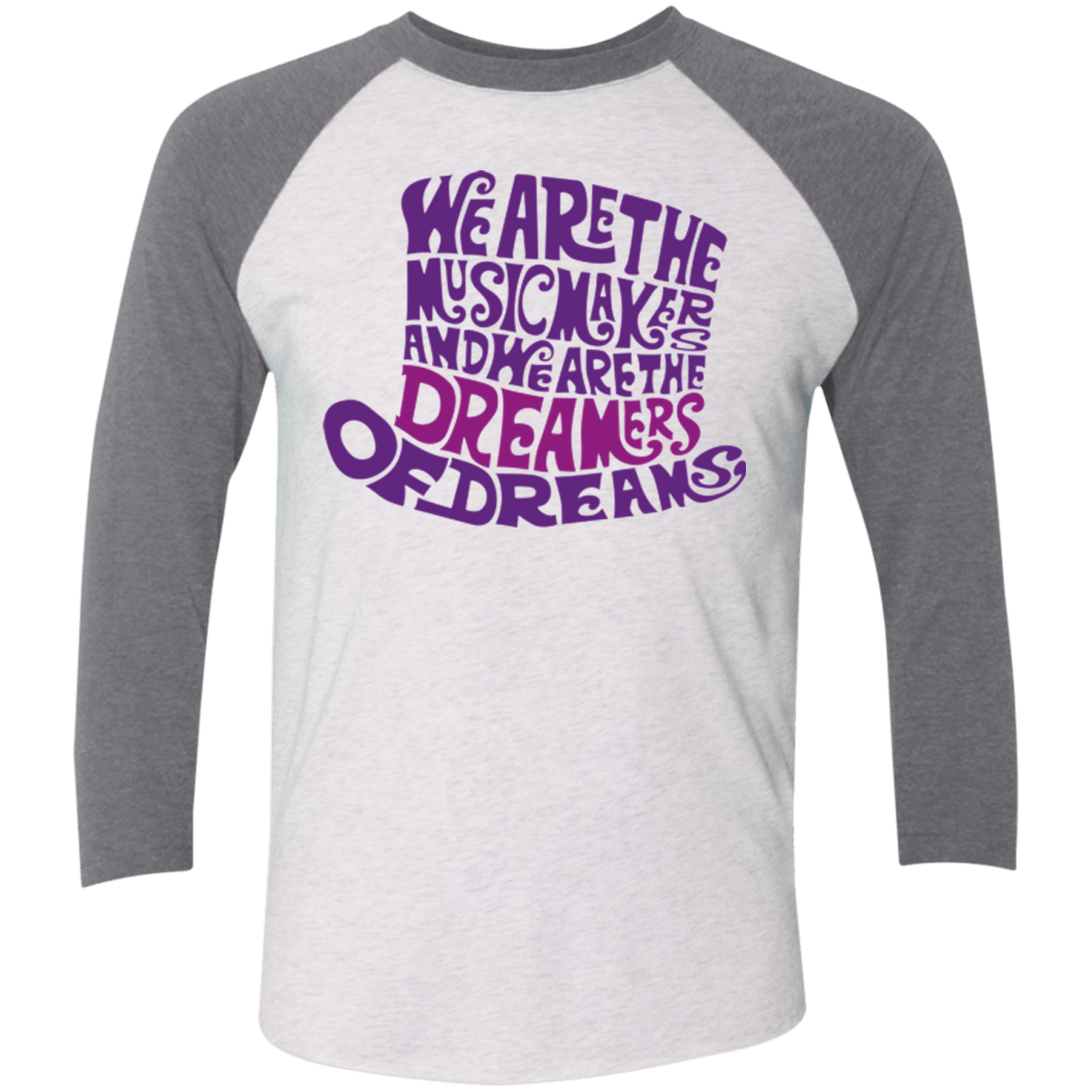 T-Shirts Heather White/Premium Heather / X-Small Wonka Purple Men's Triblend 3/4 Sleeve