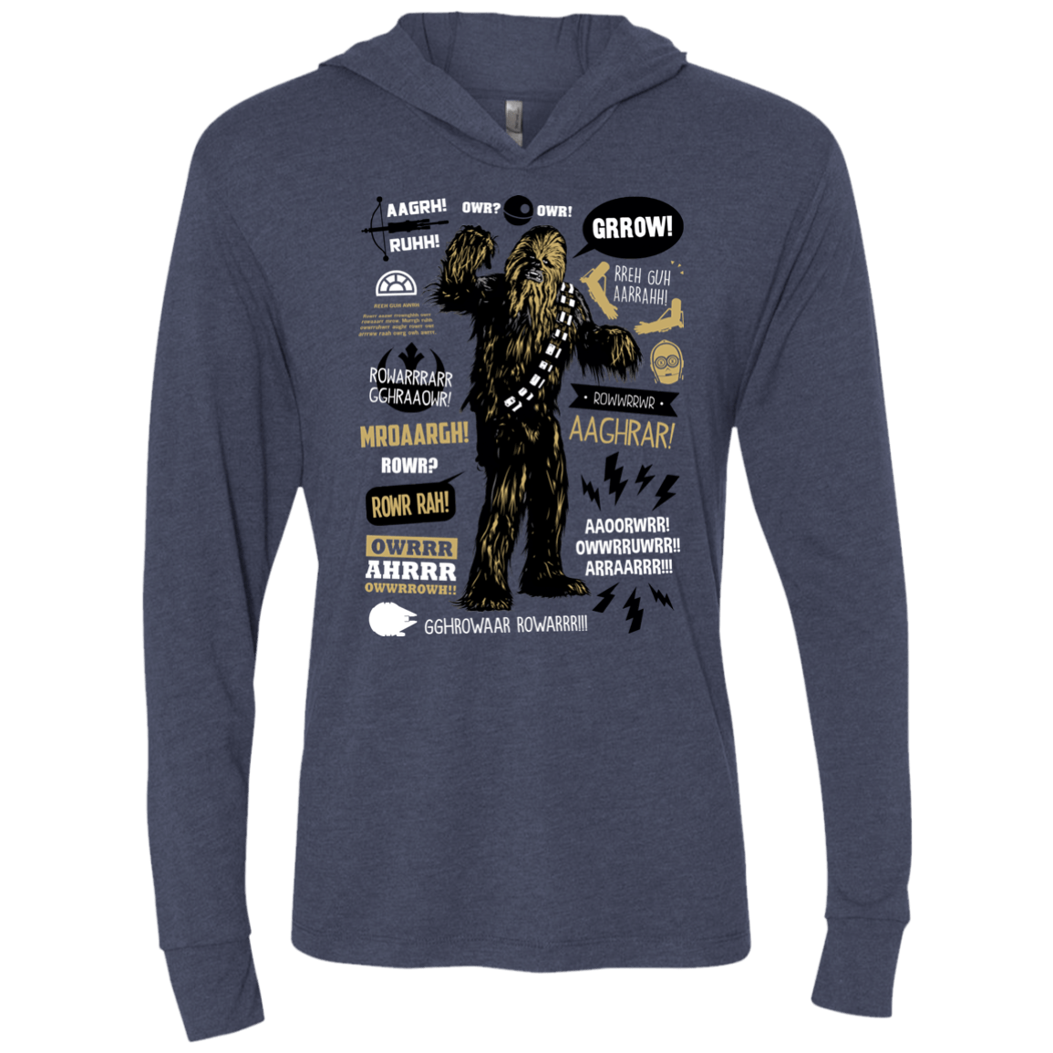 T-Shirts Vintage Navy / X-Small Wookie Famous Quotes Triblend Long Sleeve Hoodie Tee