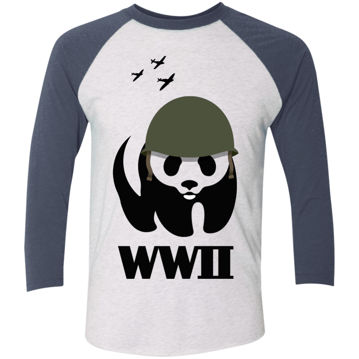 T-Shirts Heather White/Indigo / X-Small WWII Panda Men's Triblend 3/4 Sleeve