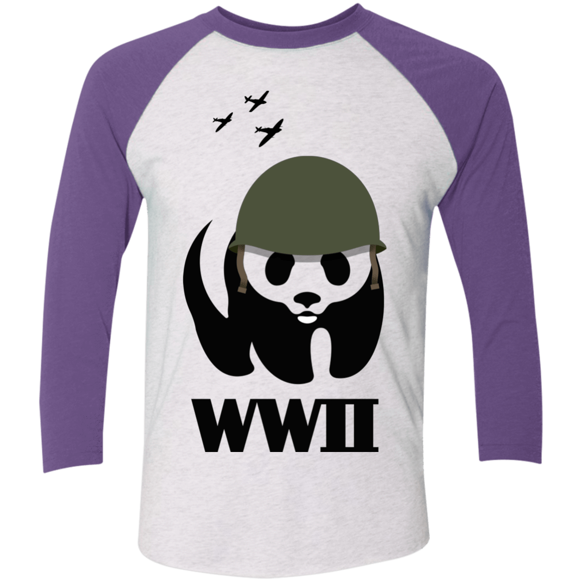 T-Shirts Heather White/Purple Rush / X-Small WWII Panda Men's Triblend 3/4 Sleeve