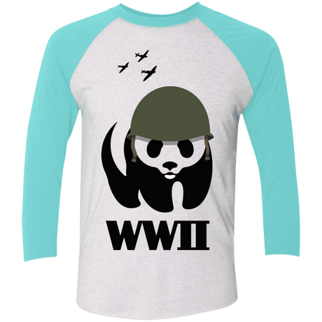 T-Shirts Heather White/Tahiti Blue / X-Small WWII Panda Men's Triblend 3/4 Sleeve