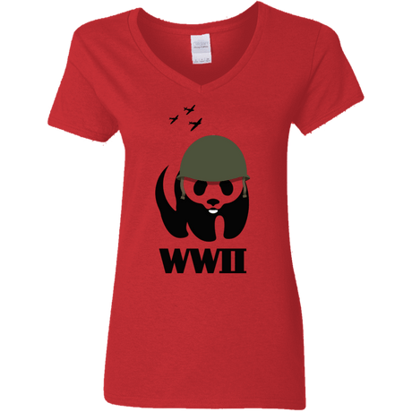 T-Shirts Red / S WWII Panda Women's V-Neck T-Shirt