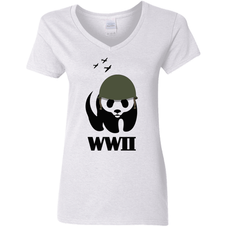 T-Shirts White / S WWII Panda Women's V-Neck T-Shirt