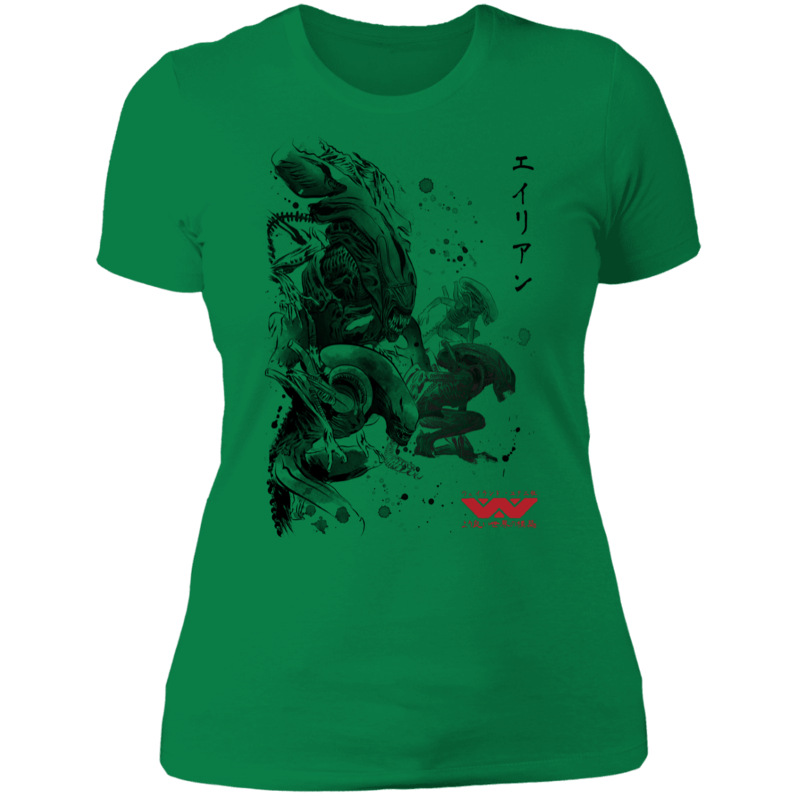 T-Shirts Kelly Green / S Xenomorphs Invasion sumi-e Women's Premium T-Shirt