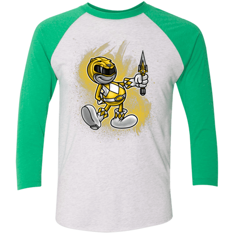 T-Shirts Heather White/Envy / X-Small Yellow Ranger Artwork Triblend 3/4 Sleeve