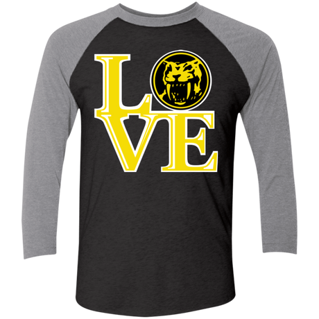 T-Shirts Vintage Black/Premium Heather / X-Small Yellow Ranger LOVE Men's Triblend 3/4 Sleeve