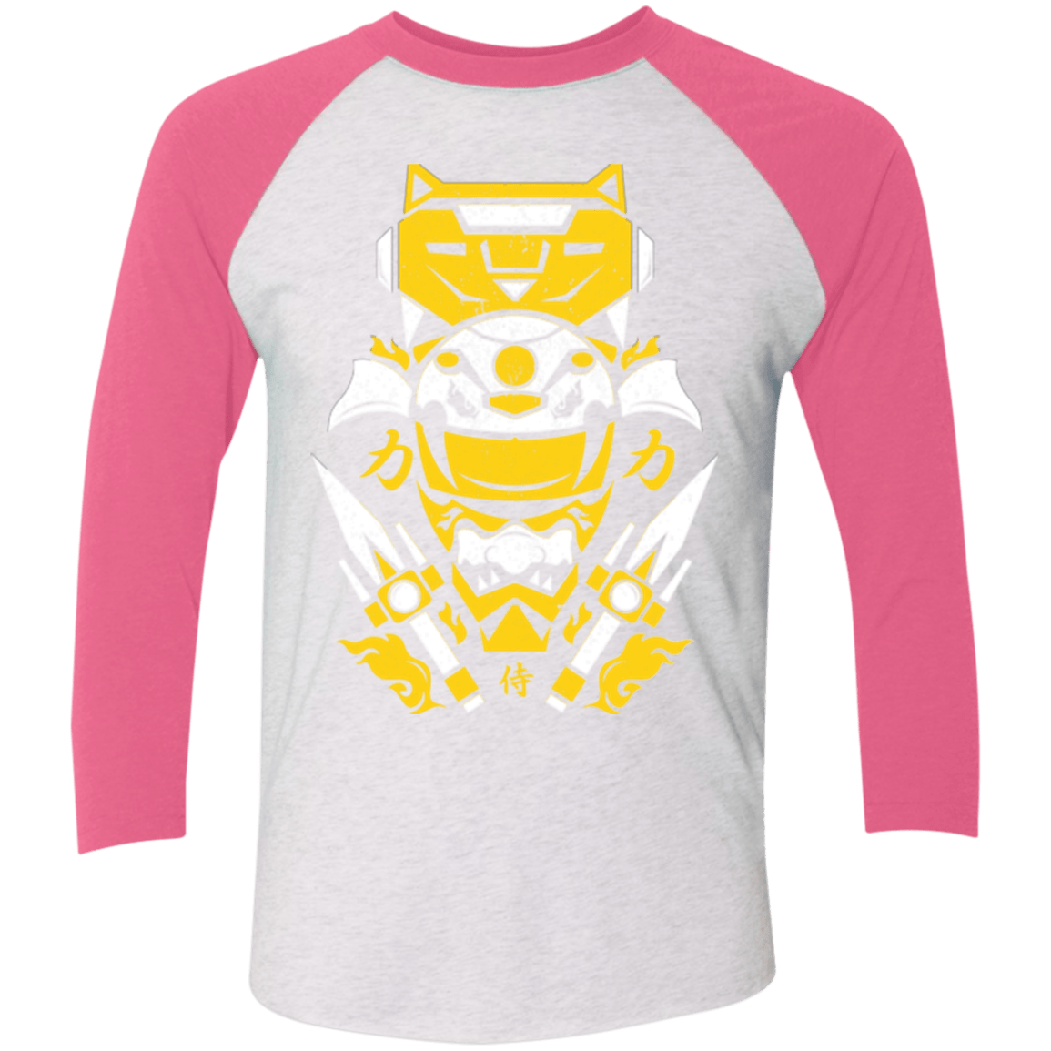 T-Shirts Heather White/Vintage Pink / X-Small Yellow Ranger Men's Triblend 3/4 Sleeve