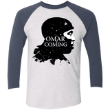 T-Shirts Heather White/Indigo / X-Small Yo Omar Is Coming Men's Triblend 3/4 Sleeve