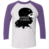 T-Shirts Heather White/Purple Rush / X-Small Yo Omar Is Coming Men's Triblend 3/4 Sleeve