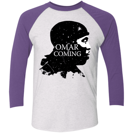 T-Shirts Heather White/Purple Rush / X-Small Yo Omar Is Coming Men's Triblend 3/4 Sleeve