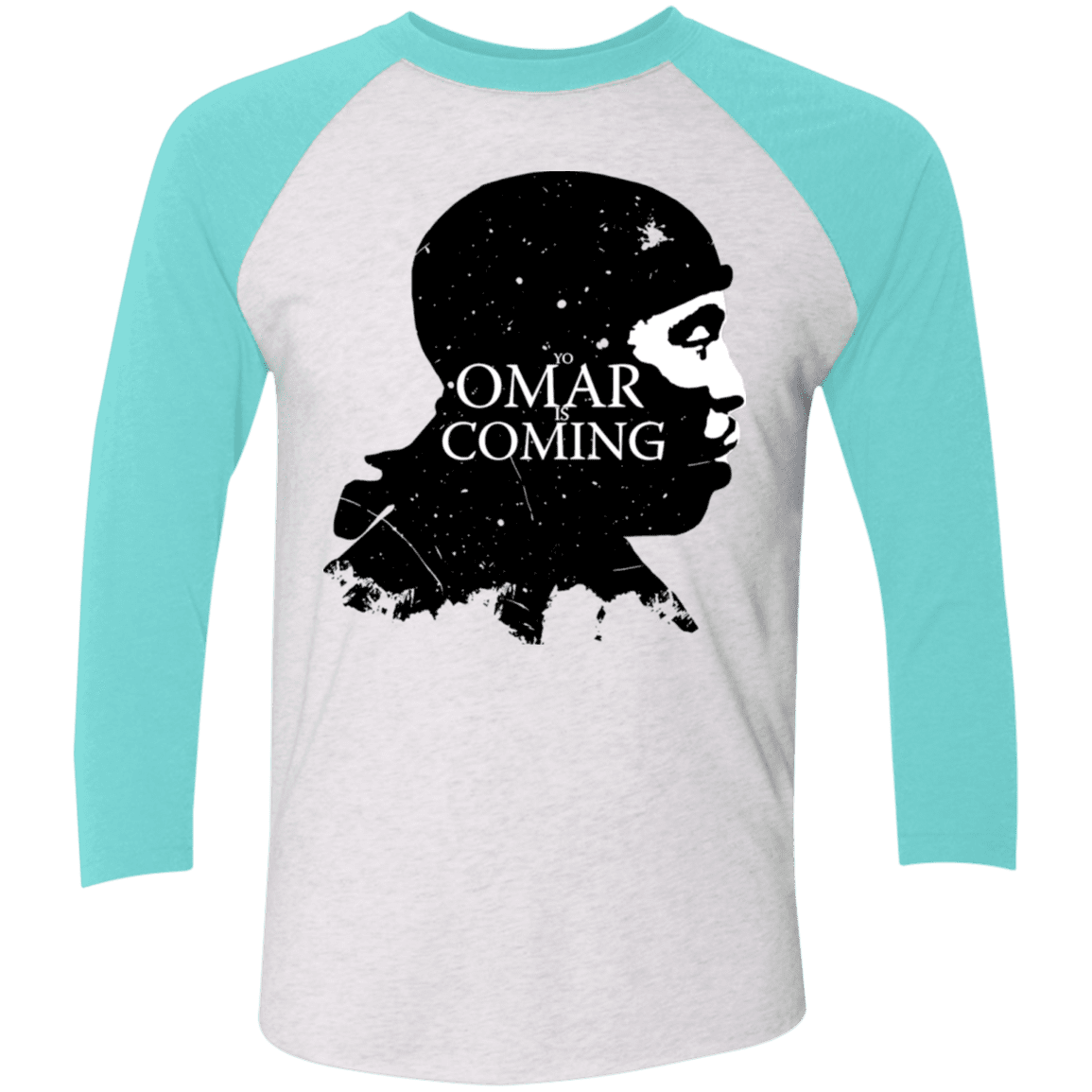 T-Shirts Heather White/Tahiti Blue / X-Small Yo Omar Is Coming Men's Triblend 3/4 Sleeve