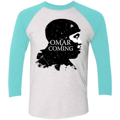 T-Shirts Heather White/Tahiti Blue / X-Small Yo Omar Is Coming Men's Triblend 3/4 Sleeve