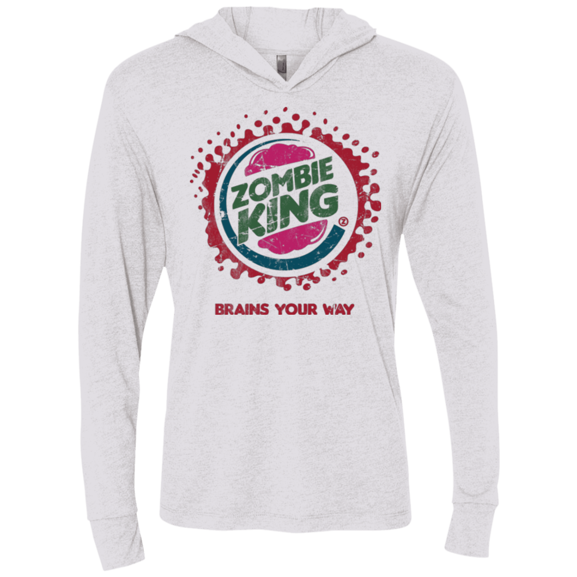 T-Shirts Heather White / X-Small Zombie King Triblend Long Sleeve Hoodie Tee