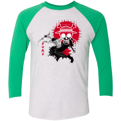 T-Shirts Heather White/Envy / X-Small Zoro Men's Triblend 3/4 Sleeve
