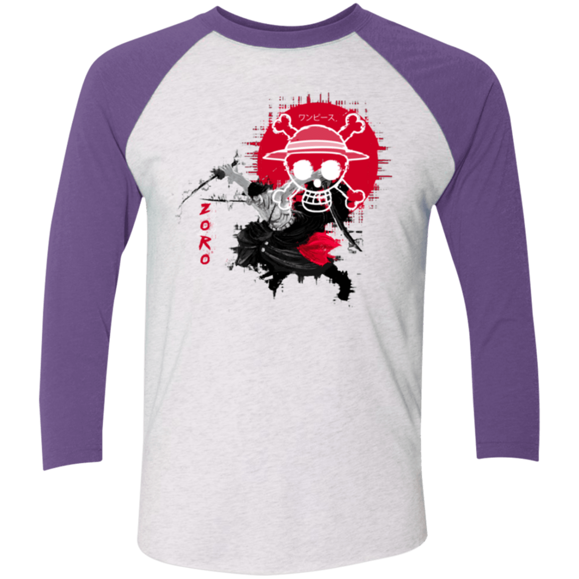 T-Shirts Heather White/Purple Rush / X-Small Zoro Men's Triblend 3/4 Sleeve